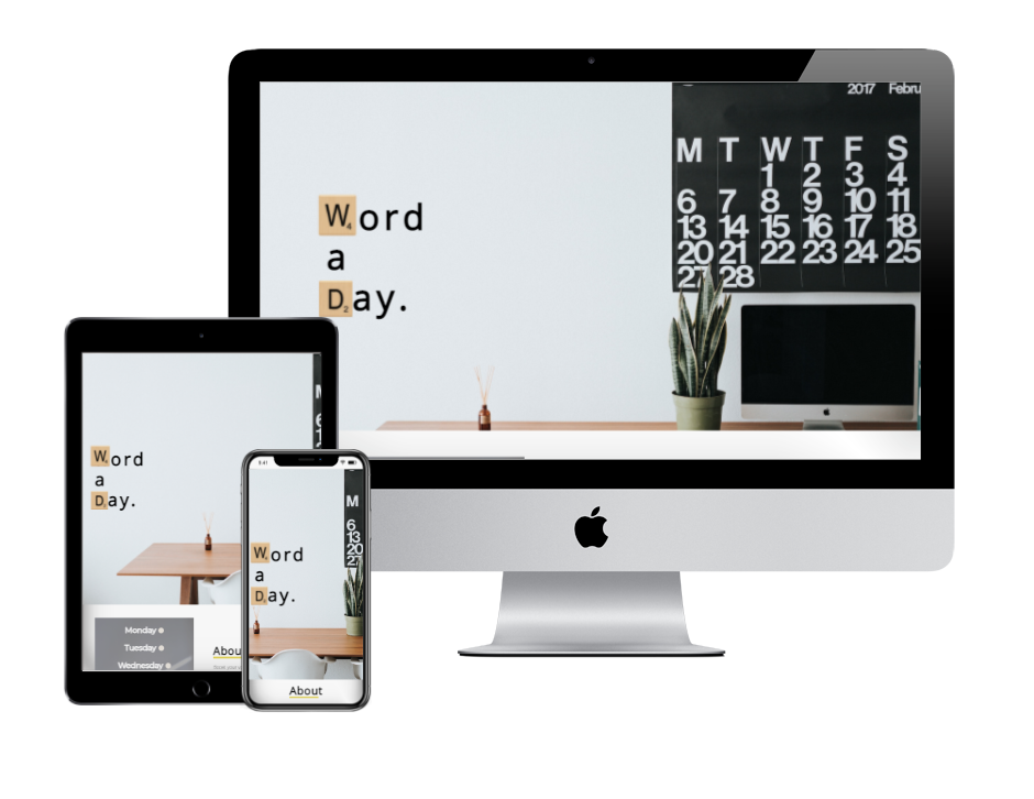 A image of my responsive, Word-A-Day JavaScript project displayed on multiple device screens.